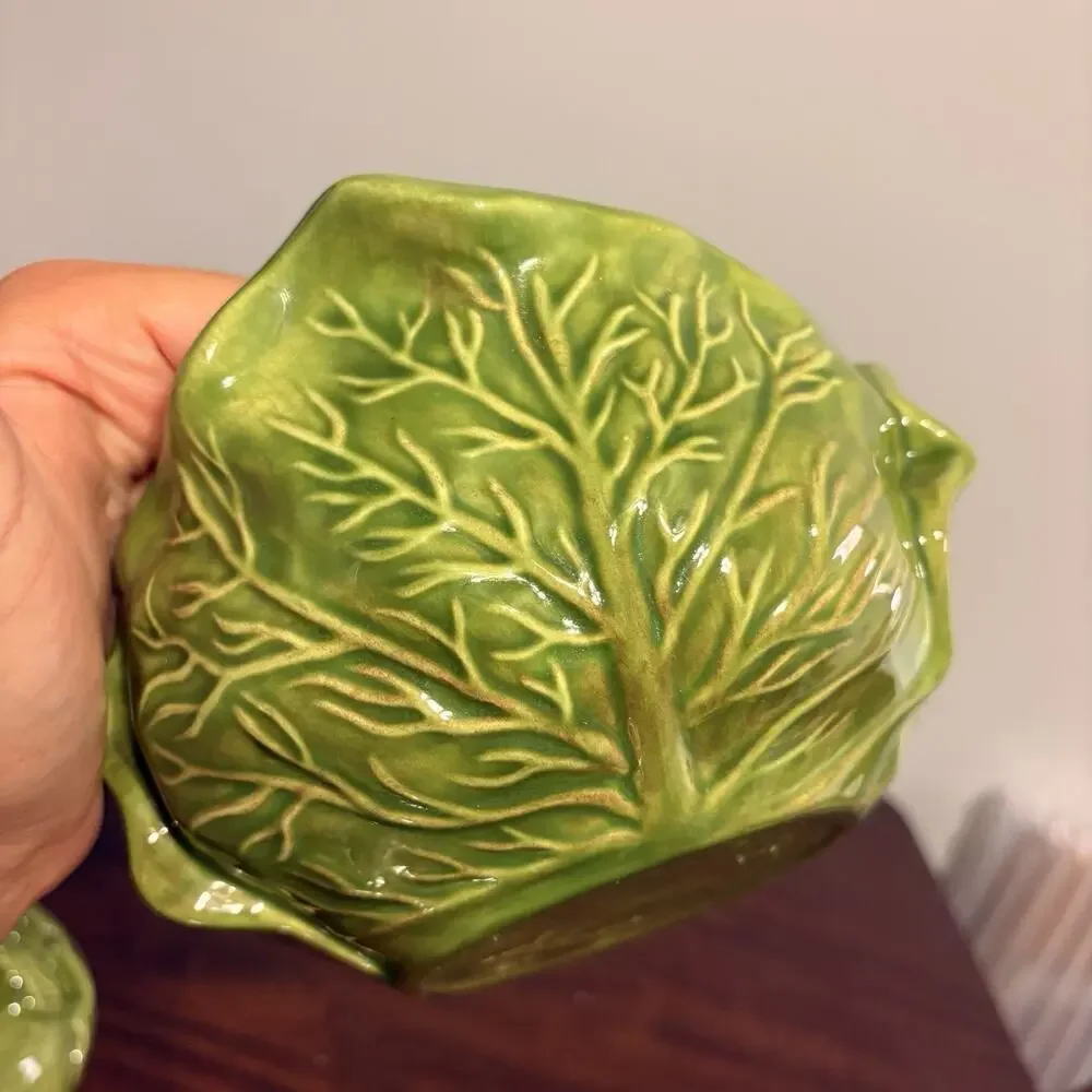 Vintage 1972 Holland Mold Cabbage Tureen with Lid & Underplate – Green Ceramic